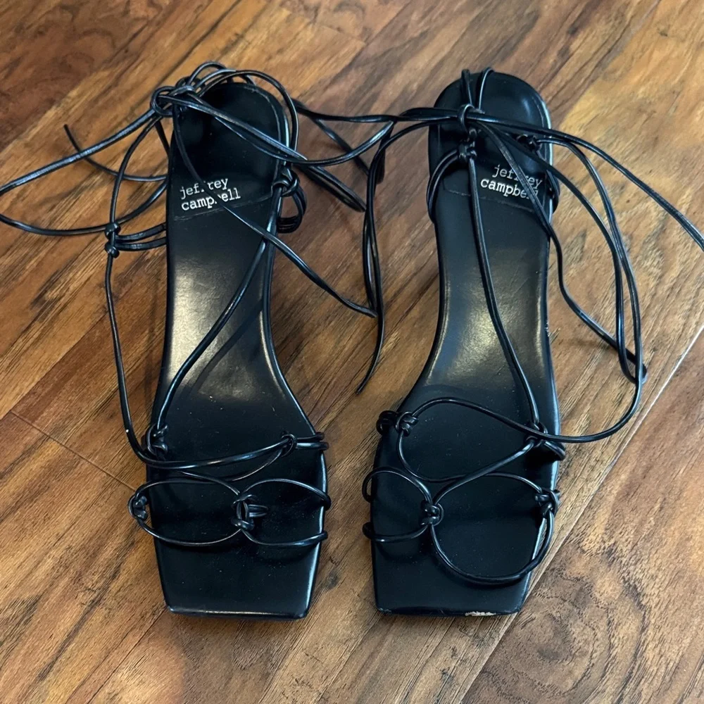 Jeffrey Campbell Vipera Leather Lace Up Sandal Black Size 8